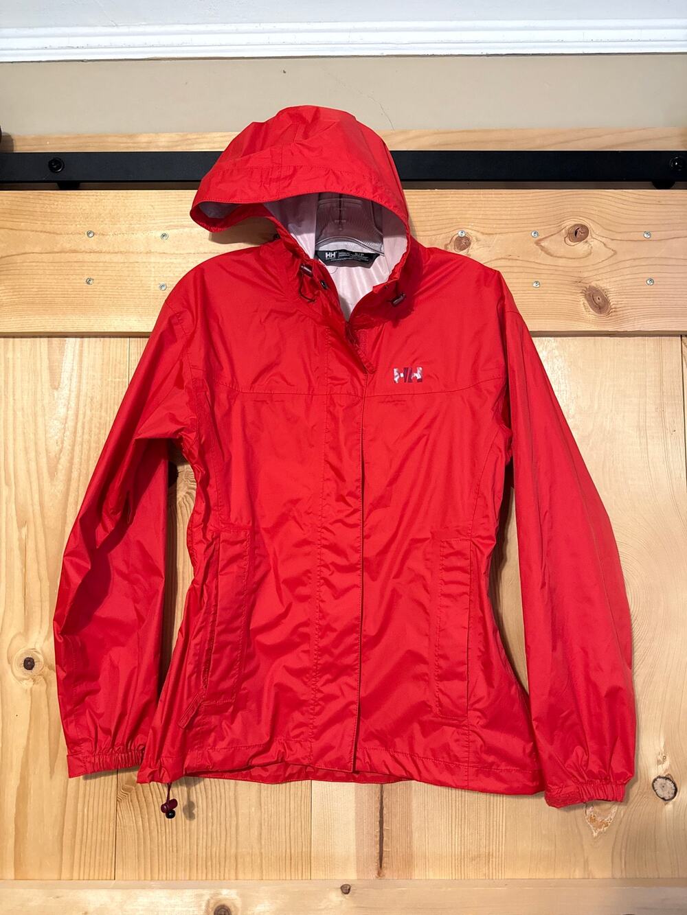 Helly Hansen Loke Hooded Red Rain Jacket Women’s Size S Waterproof Hiking